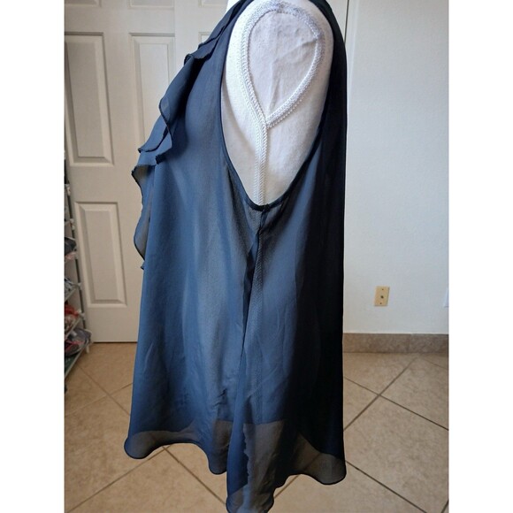 Daniel Rainn Women Blouse L Black Sleeveless Ruffle Front Top‎ Casual Minimalist - Picture 4 of 13